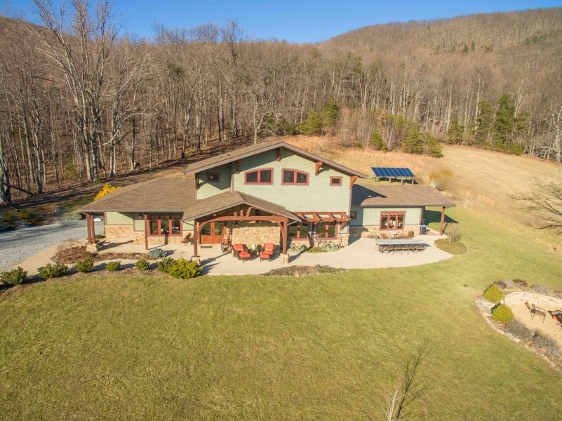 aerial view of Craftsman style mountain home near Smith Mountain Lake in Bedford County Virginia