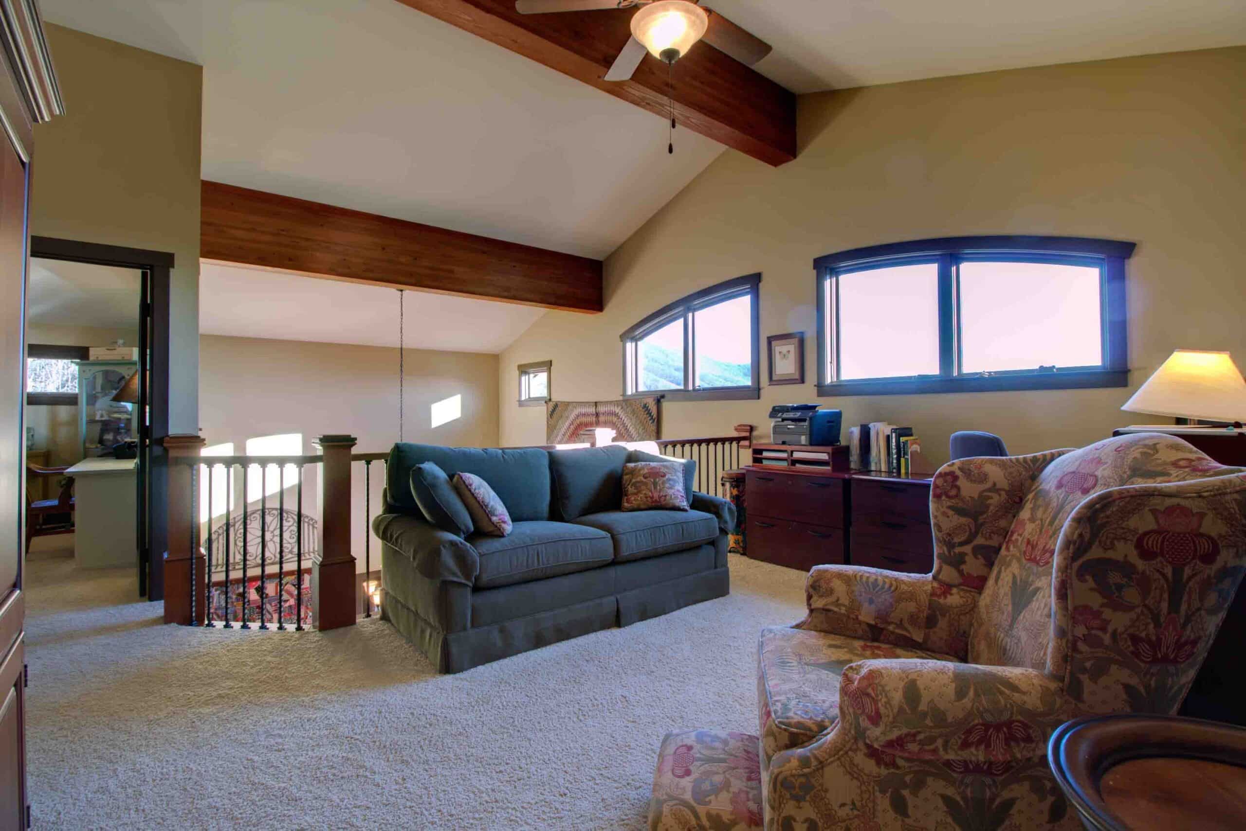 Interior of house with exposed beams