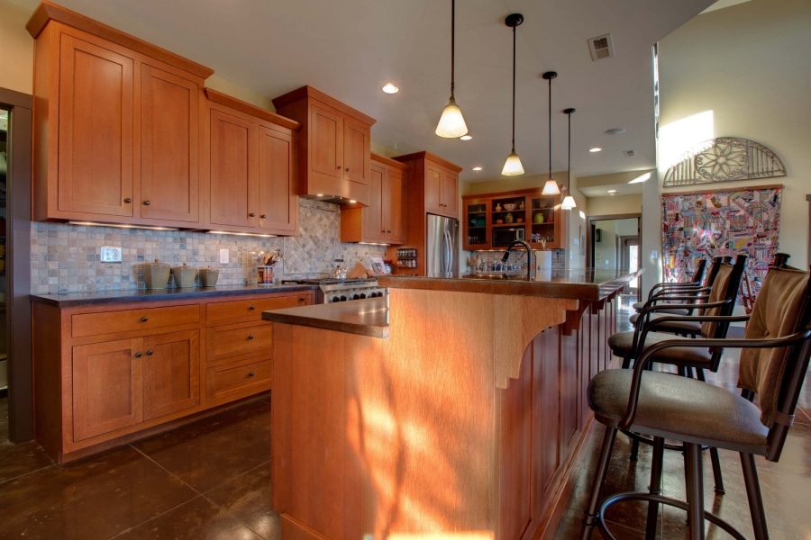 quartersawn white oak kitchen cabinetry in custom mountain home near Smith Mountain Lake, VA